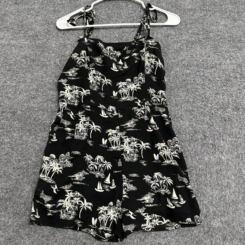 Abercrombie & Fitch Romper Womens Size S Black Tropical Palm Tree Summer Viscose